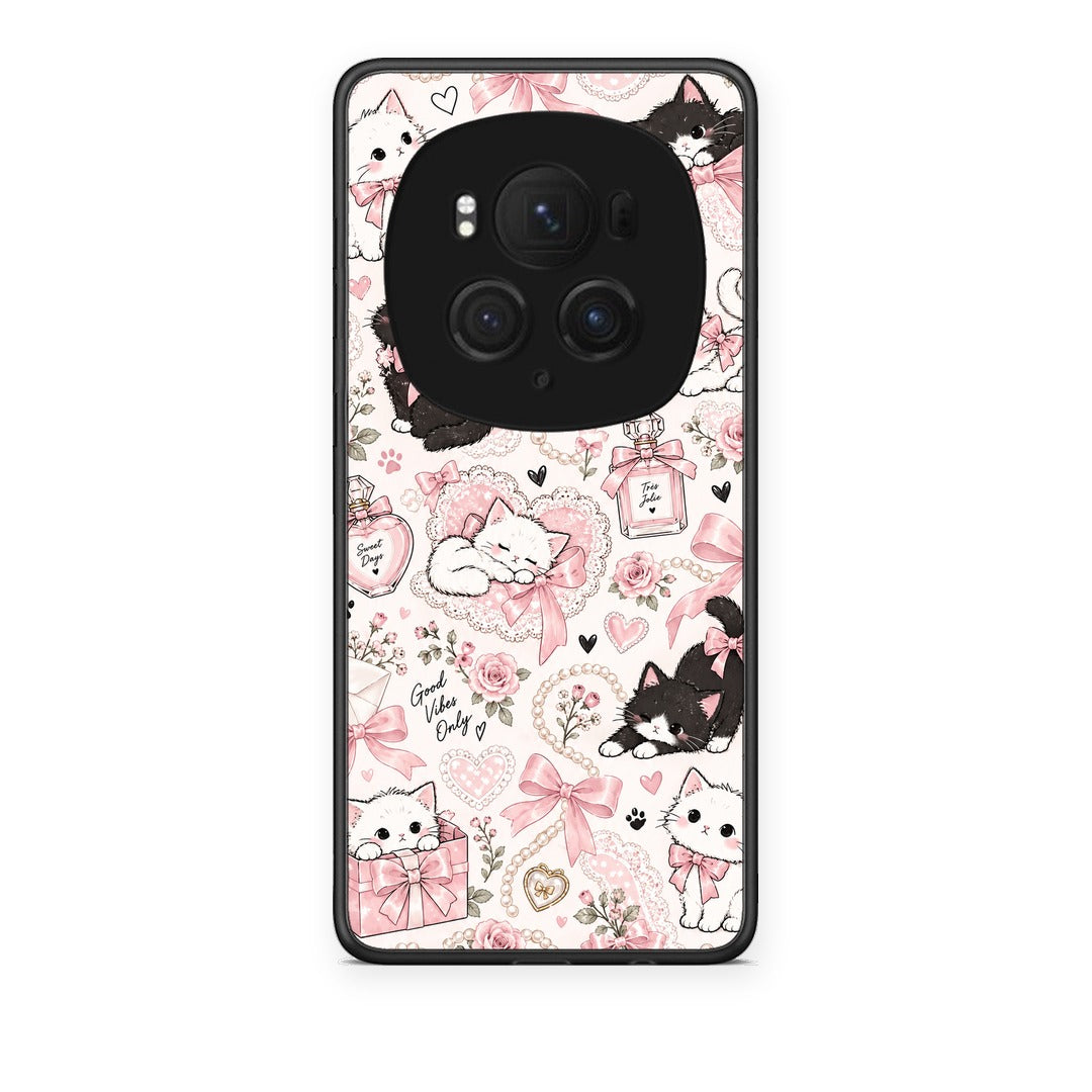 Θήκη Honor Magic6 Pro Pink Bows and Kittens Collage από τη Smartfits με σχέδιο στο πίσω μέρος και μαύρο περίβλημα | Honor Magic6 Pro Pink Bows and Kittens Collage case with colorful back and black bezels