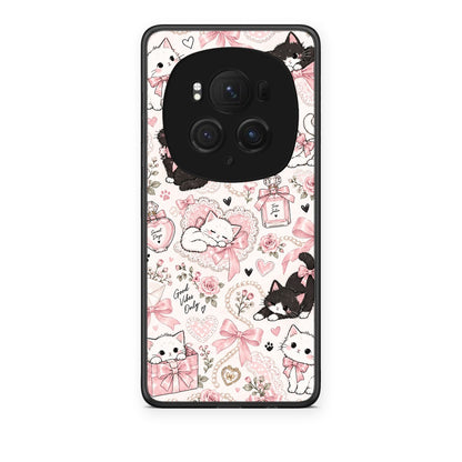 Θήκη Honor Magic6 Pro Pink Bows and Kittens Collage από τη Smartfits με σχέδιο στο πίσω μέρος και μαύρο περίβλημα | Honor Magic6 Pro Pink Bows and Kittens Collage case with colorful back and black bezels
