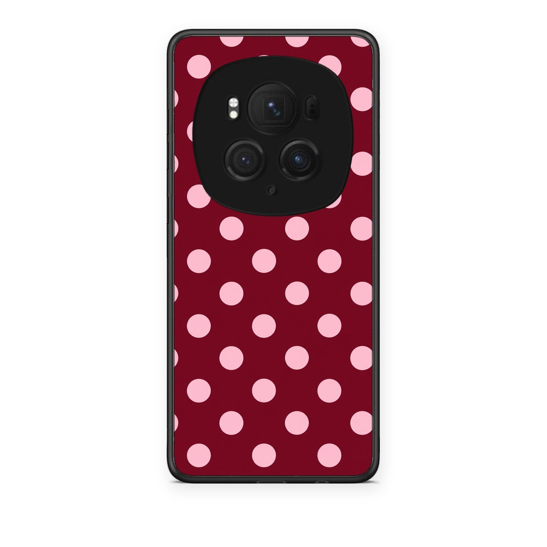 Θήκη Honor Magic6 Pro Pink Polka Dots on Burgundy από τη Smartfits με σχέδιο στο πίσω μέρος και μαύρο περίβλημα | Honor Magic6 Pro Pink Polka Dots on Burgundy case with colorful back and black bezels