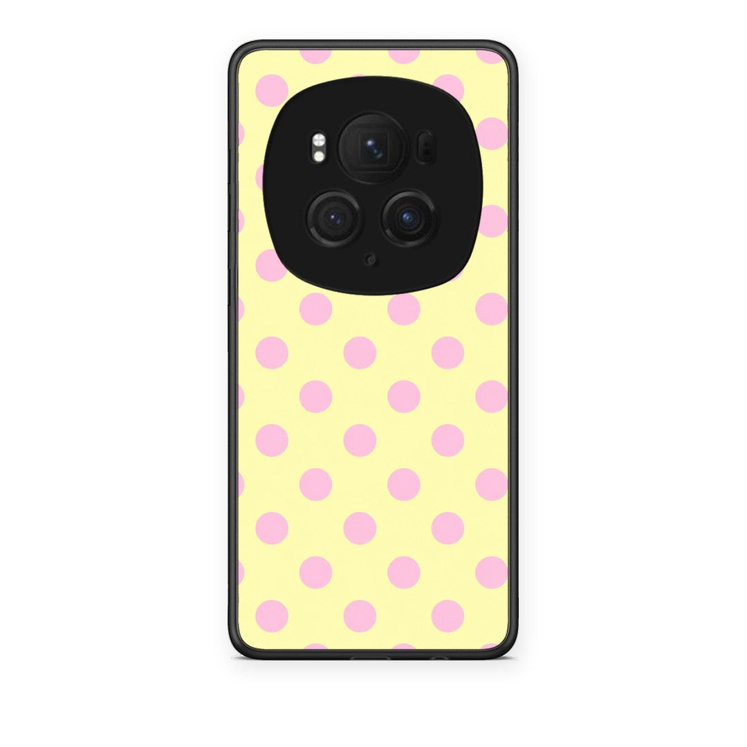 Θήκη Honor Magic6 Pro Pink Polka Dots on Yellow από τη Smartfits με σχέδιο στο πίσω μέρος και μαύρο περίβλημα | Honor Magic6 Pro Pink Polka Dots on Yellow case with colorful back and black bezels