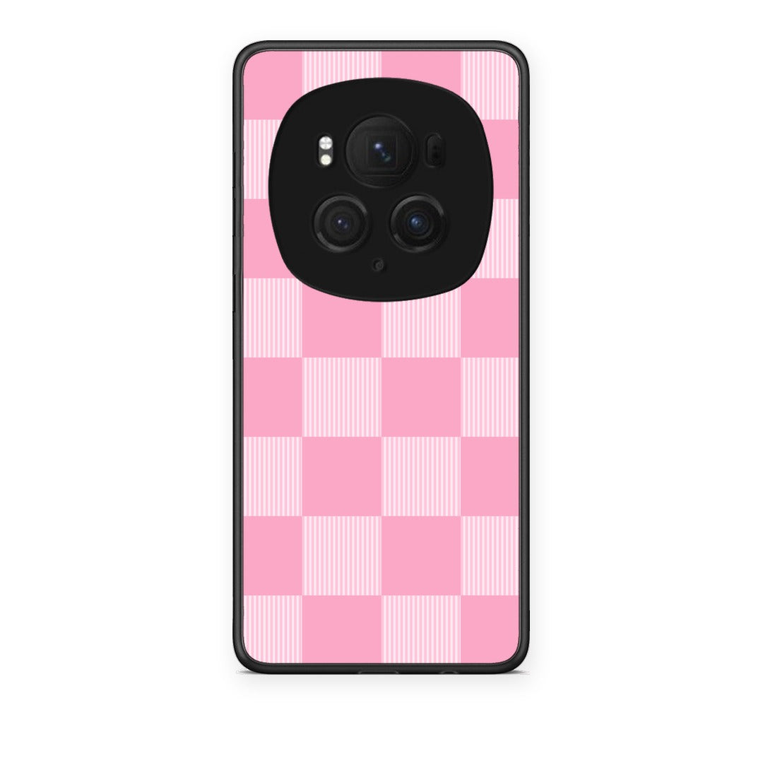 Θήκη Honor Magic6 Pro Pink and White Striped Checks από τη Smartfits με σχέδιο στο πίσω μέρος και μαύρο περίβλημα | Honor Magic6 Pro Pink and White Striped Checks case with colorful back and black bezels