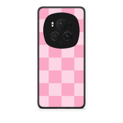 Θήκη Honor Magic6 Pro Pink and White Striped Checks από τη Smartfits με σχέδιο στο πίσω μέρος και μαύρο περίβλημα | Honor Magic6 Pro Pink and White Striped Checks case with colorful back and black bezels