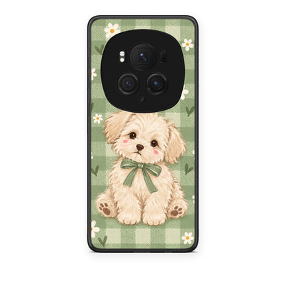 Θήκη Honor Magic6 Pro Puppy and Daisies on Sage Gingham από τη Smartfits με σχέδιο στο πίσω μέρος και μαύρο περίβλημα | Honor Magic6 Pro Puppy and Daisies on Sage Gingham case with colorful back and black bezels