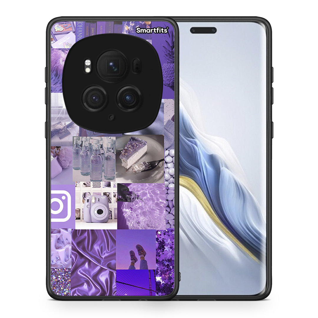 Θήκη Honor Magic6 Pro Purple Aesthetic Collage από τη Smartfits με σχέδιο στο πίσω μέρος και μαύρο περίβλημα | Honor Magic6 Pro Purple Aesthetic Collage case with colorful back and black bezels