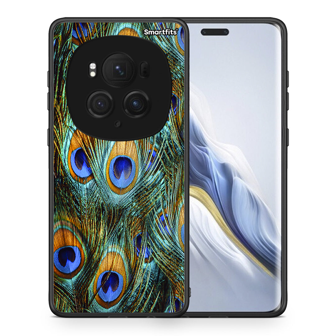 Θήκη Honor Magic6 Pro Real Peacock Feathers από τη Smartfits με σχέδιο στο πίσω μέρος και μαύρο περίβλημα | Honor Magic6 Pro Real Peacock Feathers case with colorful back and black bezels