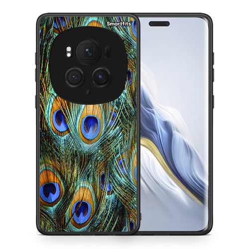 Θήκη Honor Magic6 Pro Real Peacock Feathers από τη Smartfits με σχέδιο στο πίσω μέρος και μαύρο περίβλημα | Honor Magic6 Pro Real Peacock Feathers case with colorful back and black bezels
