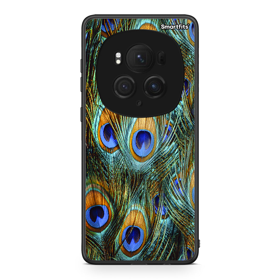 Honor Magic6 Pro Real Peacock Feathers θήκη από τη Smartfits με σχέδιο στο πίσω μέρος και μαύρο περίβλημα | Smartphone case with colorful back and black bezels by Smartfits