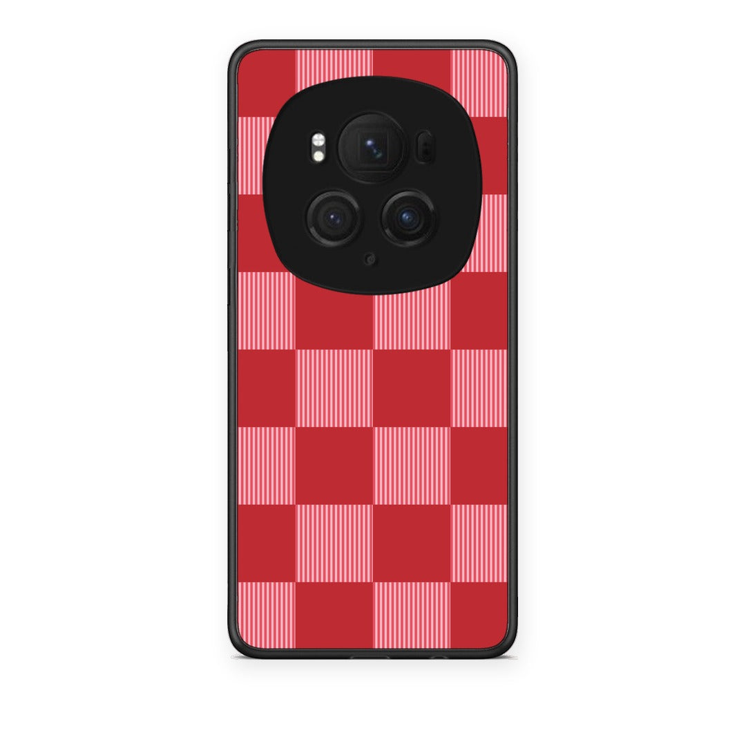 Θήκη Honor Magic6 Pro Red and Pink Striped Checks από τη Smartfits με σχέδιο στο πίσω μέρος και μαύρο περίβλημα | Honor Magic6 Pro Red and Pink Striped Checks case with colorful back and black bezels