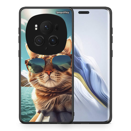 Θήκη Honor Magic6 Pro Summer Cat από τη Smartfits με σχέδιο στο πίσω μέρος και μαύρο περίβλημα | Honor Magic6 Pro Summer Cat case with colorful back and black bezels
