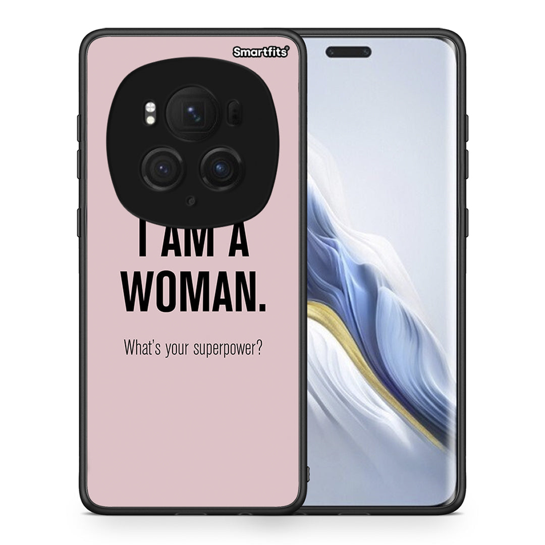 Θήκη Honor Magic6 Pro Superpower Woman από τη Smartfits με σχέδιο στο πίσω μέρος και μαύρο περίβλημα | Honor Magic6 Pro Superpower Woman case with colorful back and black bezels