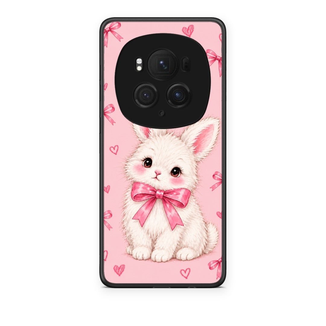 Θήκη Honor Magic6 Pro White Bunny and Pink Bows από τη Smartfits με σχέδιο στο πίσω μέρος και μαύρο περίβλημα | Honor Magic6 Pro White Bunny and Pink Bows case with colorful back and black bezels