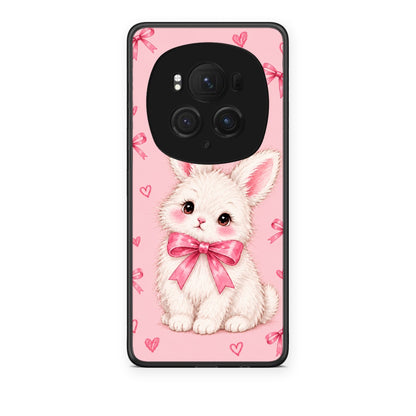 Θήκη Honor Magic6 Pro White Bunny and Pink Bows από τη Smartfits με σχέδιο στο πίσω μέρος και μαύρο περίβλημα | Honor Magic6 Pro White Bunny and Pink Bows case with colorful back and black bezels