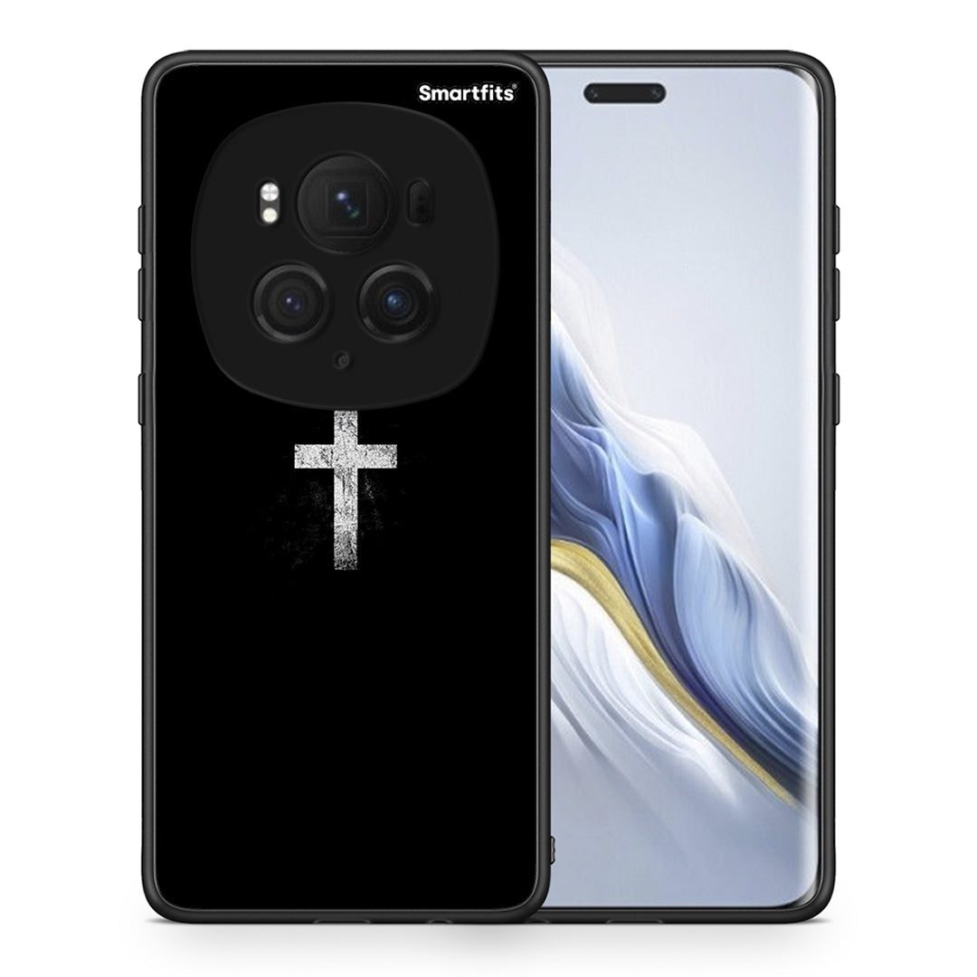 Θήκη Honor Magic6 Pro White Cross από τη Smartfits με σχέδιο στο πίσω μέρος και μαύρο περίβλημα | Honor Magic6 Pro White Cross case with colorful back and black bezels