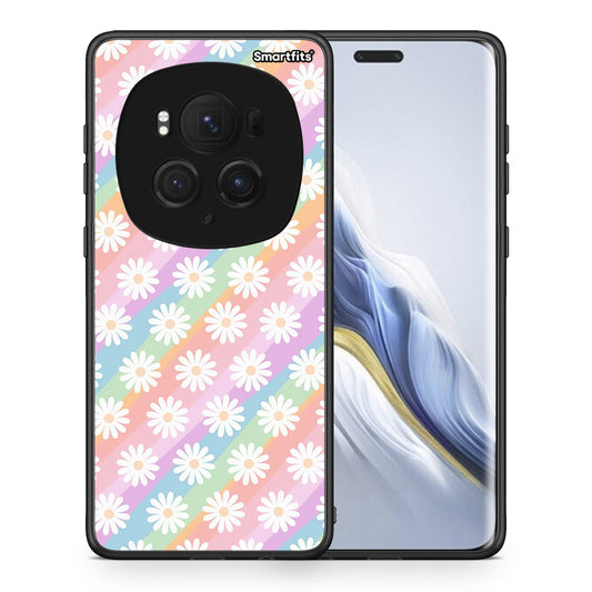 Θήκη Honor Magic6 Pro White Daisies από τη Smartfits με σχέδιο στο πίσω μέρος και μαύρο περίβλημα | Honor Magic6 Pro White Daisies case with colorful back and black bezels