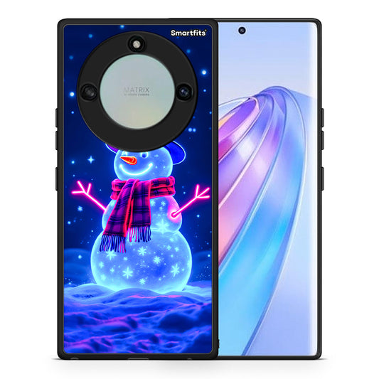 Θήκη Honor X40 Christmas Neon Snowman από τη Smartfits με σχέδιο στο πίσω μέρος και μαύρο περίβλημα | Honor X40 Christmas Neon Snowman case with colorful back and black bezels