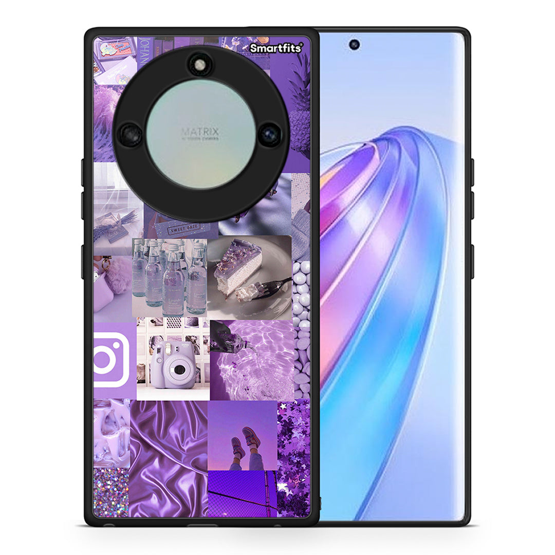 Θήκη Honor X40 Purple Aesthetic Collage από τη Smartfits με σχέδιο στο πίσω μέρος και μαύρο περίβλημα | Honor X40 Purple Aesthetic Collage case with colorful back and black bezels