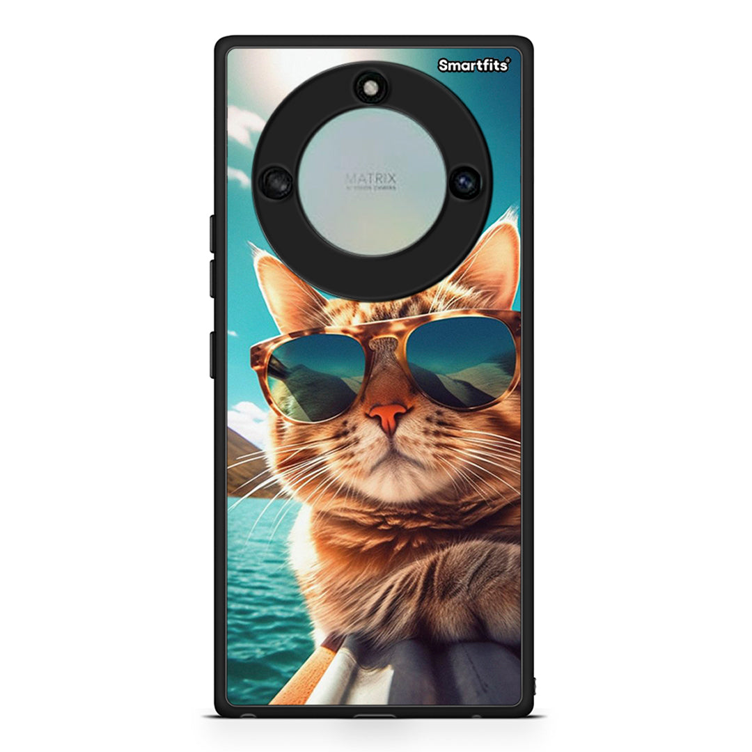 Honor X40 Summer Cat θήκη από τη Smartfits με σχέδιο στο πίσω μέρος και μαύρο περίβλημα | Smartphone case with colorful back and black bezels by Smartfits