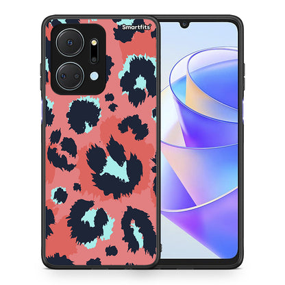 Θήκη Honor X7a Pink Leopard Animal από τη Smartfits με σχέδιο στο πίσω μέρος και μαύρο περίβλημα | Honor X7a Pink Leopard Animal case with colorful back and black bezels