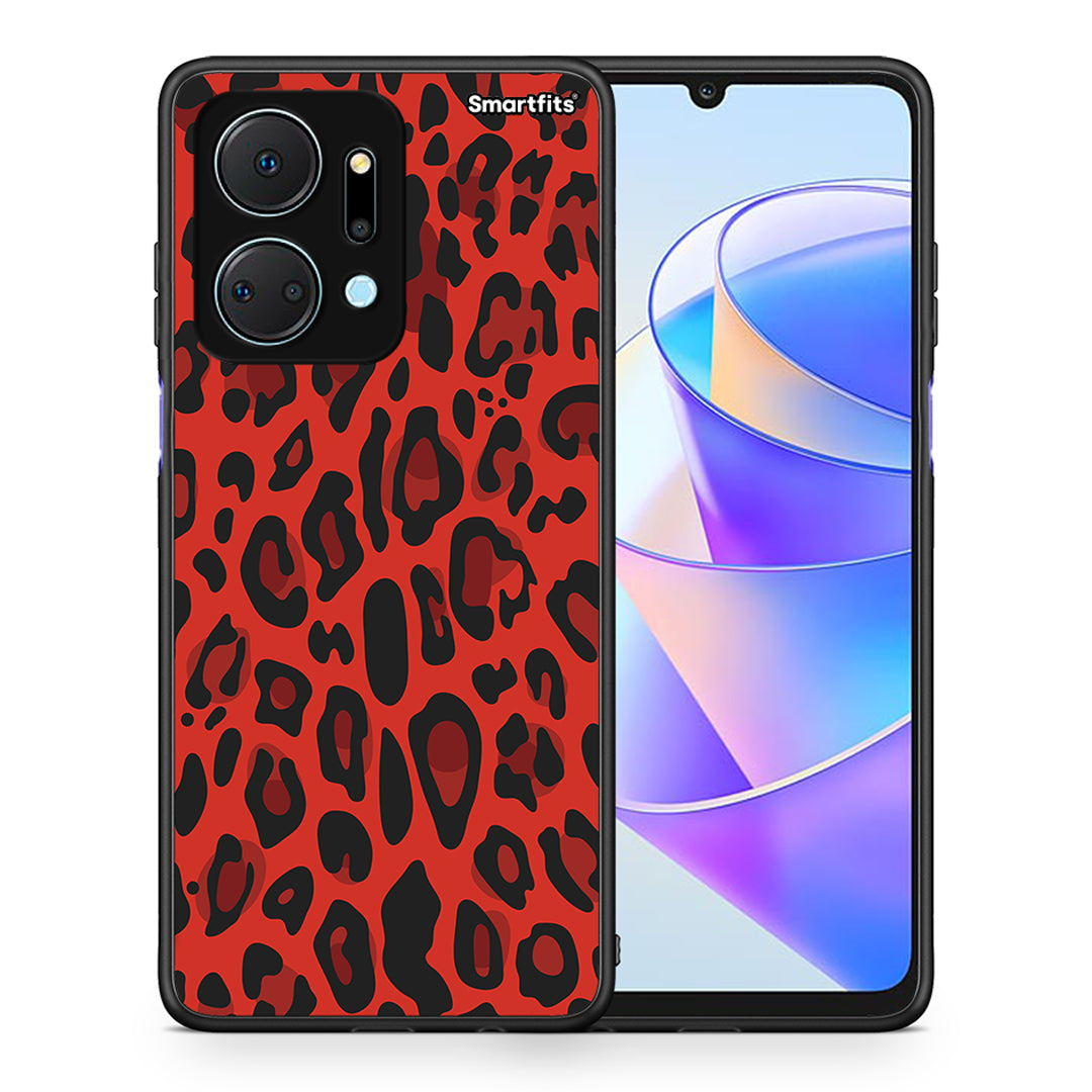 Θήκη Honor X7a Red Leopard Animal από τη Smartfits με σχέδιο στο πίσω μέρος και μαύρο περίβλημα | Honor X7a Red Leopard Animal case with colorful back and black bezels