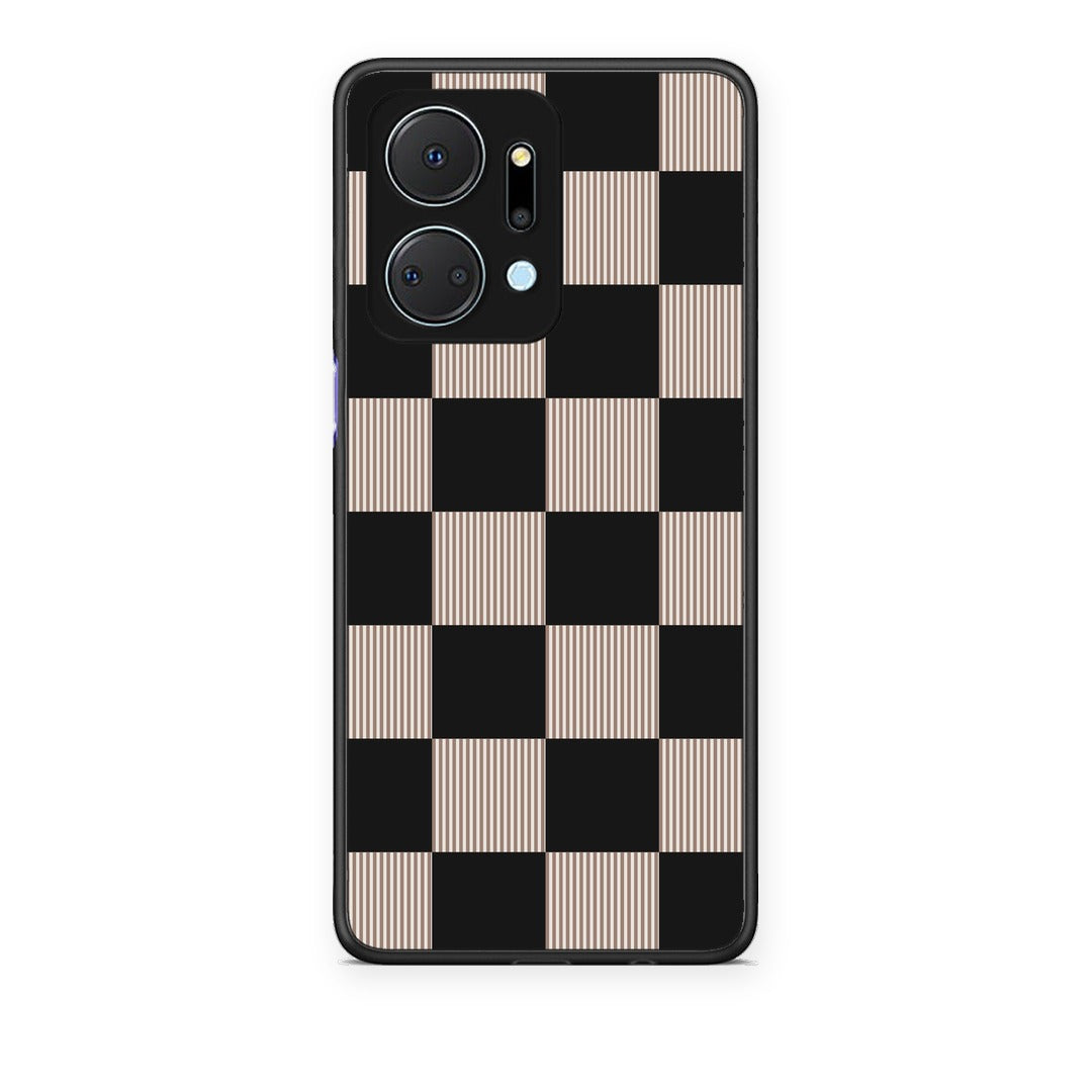 Θήκη Honor X7a Black and Taupe Striped Checks από τη Smartfits με σχέδιο στο πίσω μέρος και μαύρο περίβλημα | Honor X7a Black and Taupe Striped Checks case with colorful back and black bezels