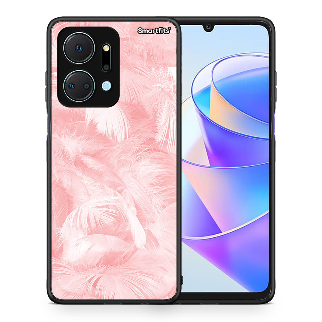 Θήκη Honor X7a Pink Feather Boho από τη Smartfits με σχέδιο στο πίσω μέρος και μαύρο περίβλημα | Honor X7a Pink Feather Boho case with colorful back and black bezels