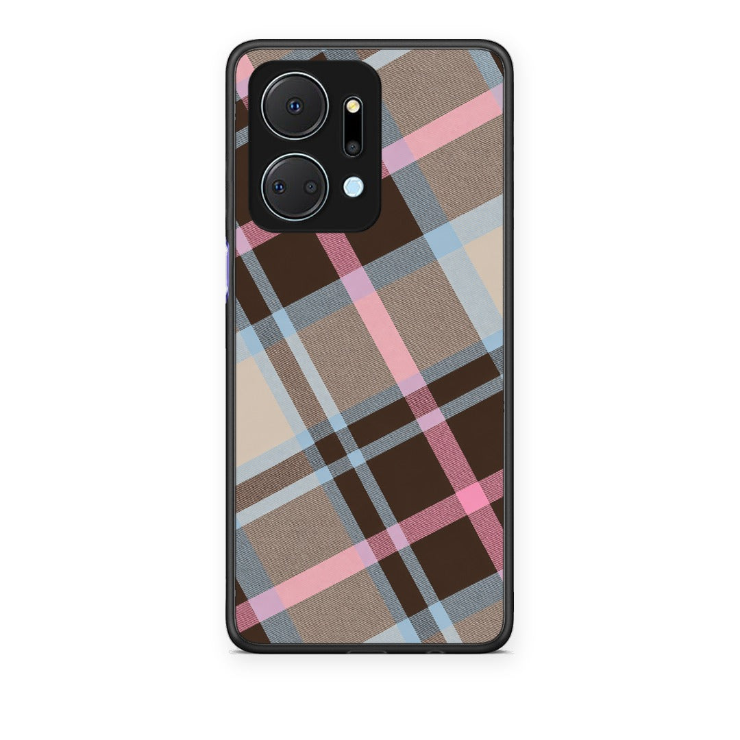 Θήκη Honor X7a Brown Pink and Blue Diagonal Plaid από τη Smartfits με σχέδιο στο πίσω μέρος και μαύρο περίβλημα | Honor X7a Brown Pink and Blue Diagonal Plaid case with colorful back and black bezels