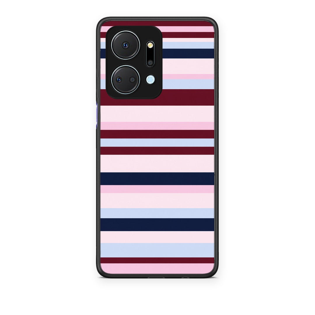 Θήκη Honor X7a Burgundy Pink and Blue Horizontal Stripes από τη Smartfits με σχέδιο στο πίσω μέρος και μαύρο περίβλημα | Honor X7a Burgundy Pink and Blue Horizontal Stripes case with colorful back and black bezels
