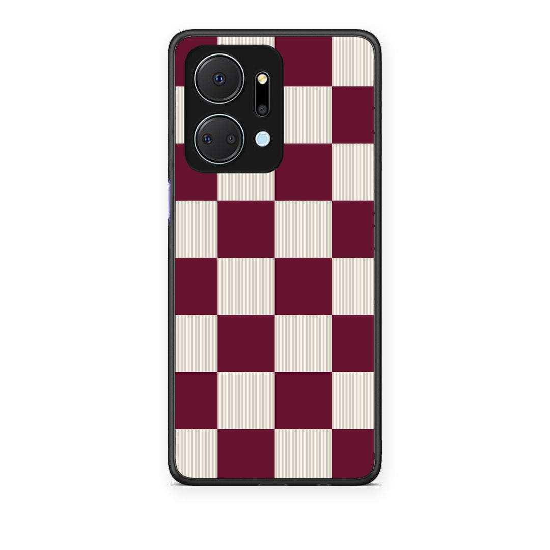 Θήκη Honor X7a Burgundy and Cream Striped Checks από τη Smartfits με σχέδιο στο πίσω μέρος και μαύρο περίβλημα | Honor X7a Burgundy and Cream Striped Checks case with colorful back and black bezels