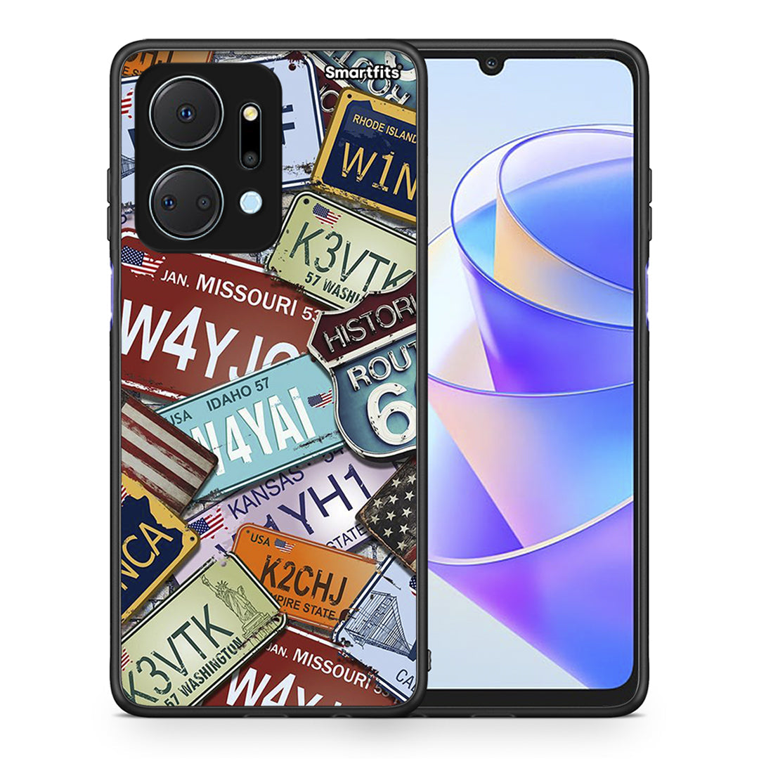 Θήκη Honor X7a Car Plates από τη Smartfits με σχέδιο στο πίσω μέρος και μαύρο περίβλημα | Honor X7a Car Plates case with colorful back and black bezels