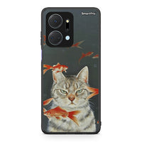 Thumbnail for Honor X7a Cat Goldfish θήκη από τη Smartfits με σχέδιο στο πίσω μέρος και μαύρο περίβλημα | Smartphone case with colorful back and black bezels by Smartfits