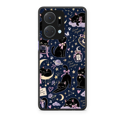Θήκη Honor X7a Celestial Black Cats on Navy από τη Smartfits με σχέδιο στο πίσω μέρος και μαύρο περίβλημα | Honor X7a Celestial Black Cats on Navy case with colorful back and black bezels