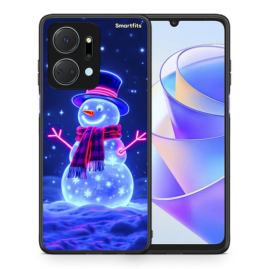 Θήκη Honor X7a Christmas Neon Snowman από τη Smartfits με σχέδιο στο πίσω μέρος και μαύρο περίβλημα | Honor X7a Christmas Neon Snowman case with colorful back and black bezels