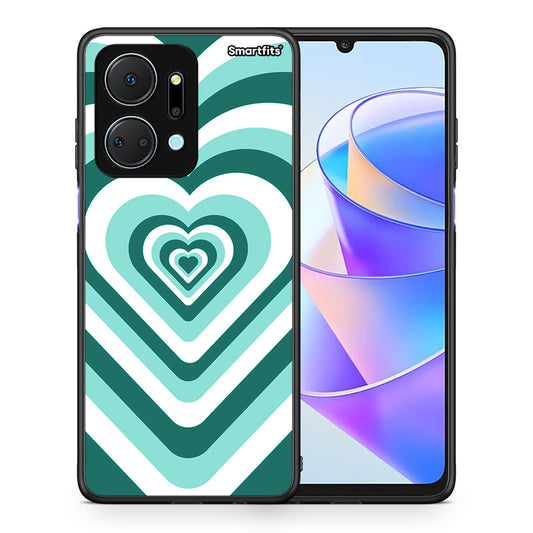 Θήκη Honor X7a Green Hearts από τη Smartfits με σχέδιο στο πίσω μέρος και μαύρο περίβλημα | Honor X7a Green Hearts case with colorful back and black bezels