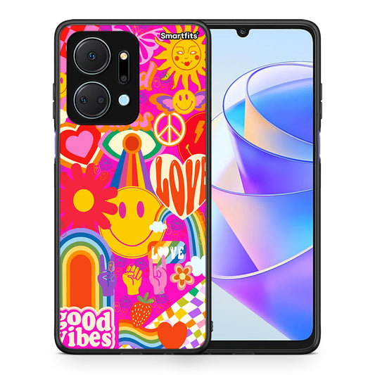 Θήκη Honor X7a Hippie Love από τη Smartfits με σχέδιο στο πίσω μέρος και μαύρο περίβλημα | Honor X7a Hippie Love case with colorful back and black bezels