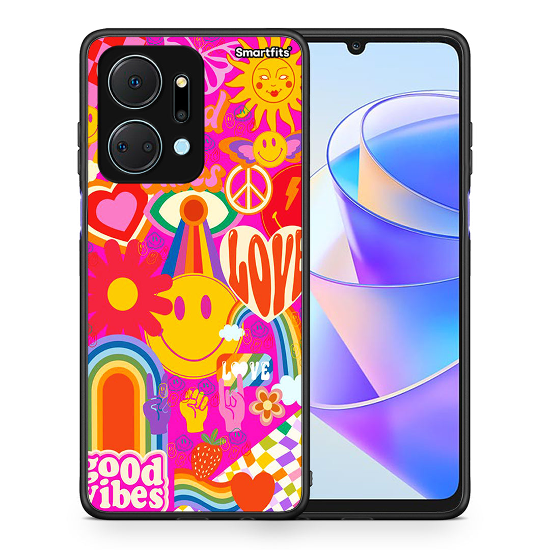 Θήκη Honor X7a Hippie Love από τη Smartfits με σχέδιο στο πίσω μέρος και μαύρο περίβλημα | Honor X7a Hippie Love case with colorful back and black bezels