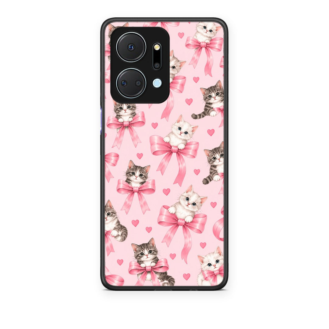 Θήκη Honor X7a Kittens and Pink Bows on Pink από τη Smartfits με σχέδιο στο πίσω μέρος και μαύρο περίβλημα | Honor X7a Kittens and Pink Bows on Pink case with colorful back and black bezels