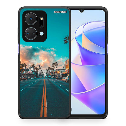 Θήκη Honor X7a City Landscape από τη Smartfits με σχέδιο στο πίσω μέρος και μαύρο περίβλημα | Honor X7a City Landscape case with colorful back and black bezels
