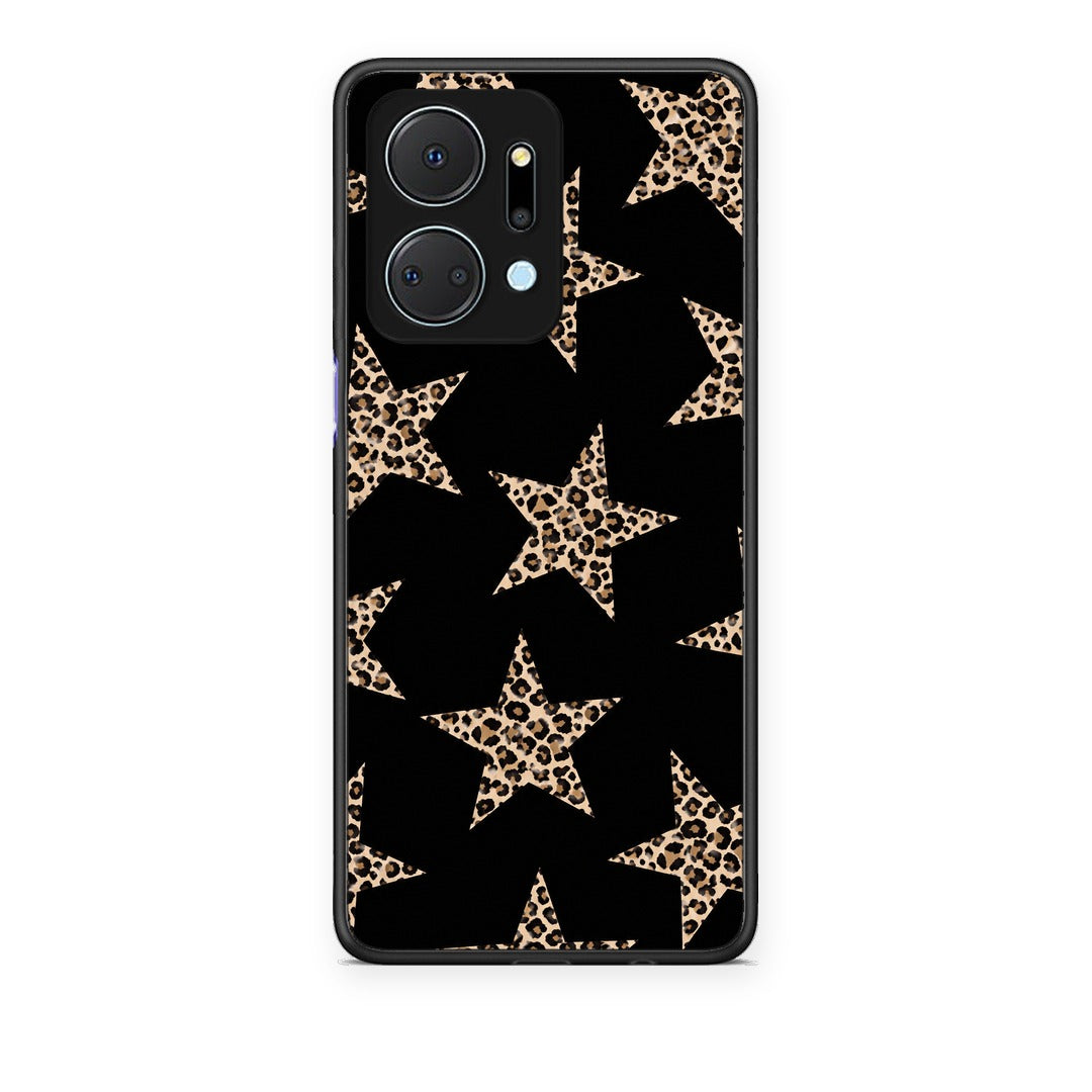 Θήκη Honor X7a Leopard Stars on Black από τη Smartfits με σχέδιο στο πίσω μέρος και μαύρο περίβλημα | Honor X7a Leopard Stars on Black case with colorful back and black bezels