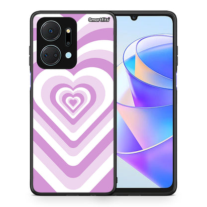 Θήκη Honor X7a Lilac Hearts από τη Smartfits με σχέδιο στο πίσω μέρος και μαύρο περίβλημα | Honor X7a Lilac Hearts case with colorful back and black bezels