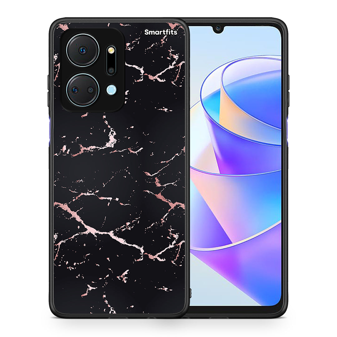 Θήκη Honor X7a Black Rosegold Marble από τη Smartfits με σχέδιο στο πίσω μέρος και μαύρο περίβλημα | Honor X7a Black Rosegold Marble case with colorful back and black bezels