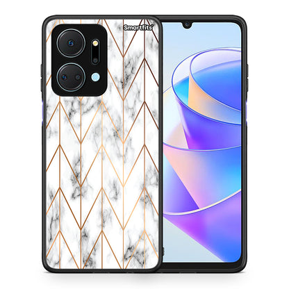 Θήκη Honor X7a Gold Geometric Marble από τη Smartfits με σχέδιο στο πίσω μέρος και μαύρο περίβλημα | Honor X7a Gold Geometric Marble case with colorful back and black bezels