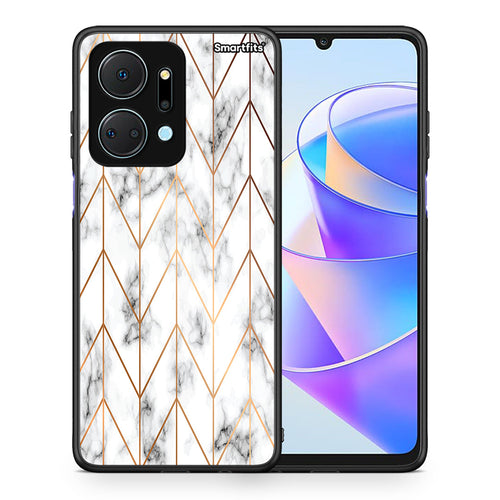 Θήκη Honor X7a Gold Geometric Marble από τη Smartfits με σχέδιο στο πίσω μέρος και μαύρο περίβλημα | Honor X7a Gold Geometric Marble case with colorful back and black bezels