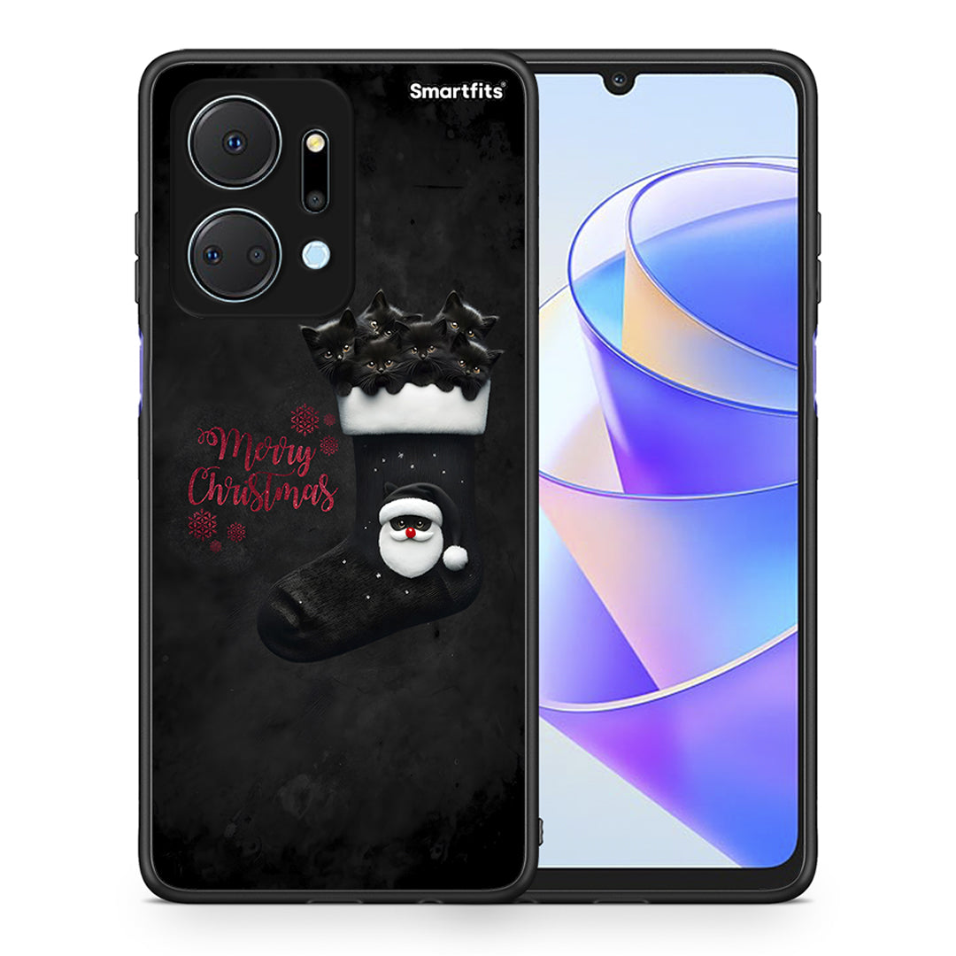 Θήκη Honor X7a Merry Cat Christmas από τη Smartfits με σχέδιο στο πίσω μέρος και μαύρο περίβλημα | Honor X7a Merry Cat Christmas case with colorful back and black bezels