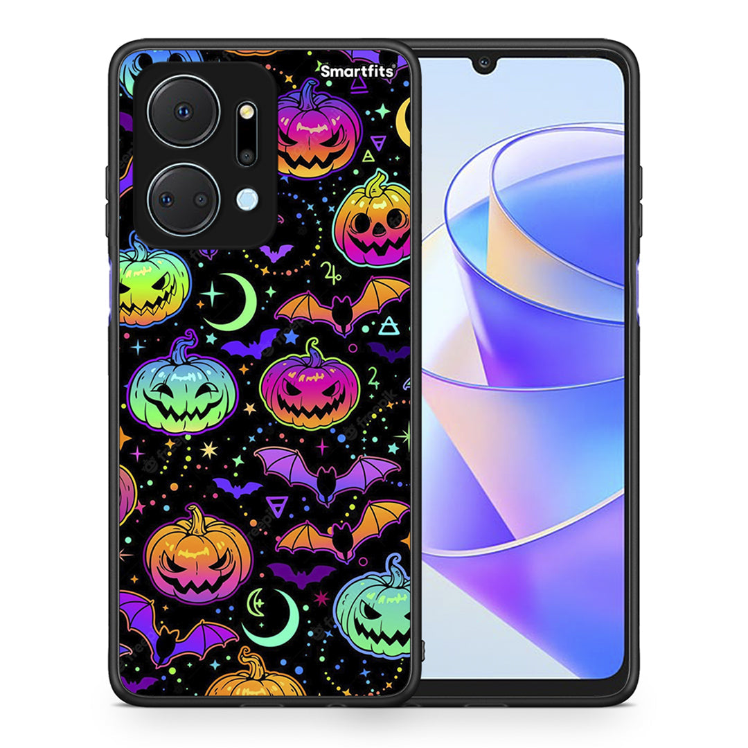 Θήκη Honor X7a Neon Halloween από τη Smartfits με σχέδιο στο πίσω μέρος και μαύρο περίβλημα | Honor X7a Neon Halloween case with colorful back and black bezels