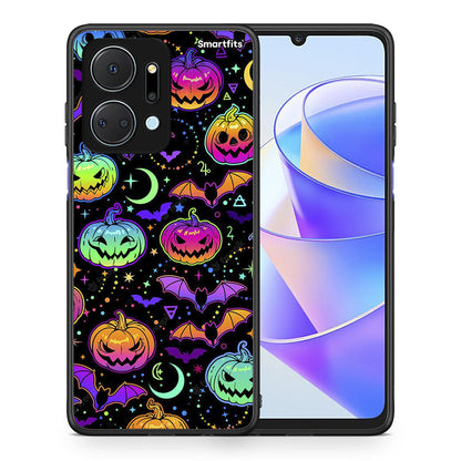 Θήκη Honor X7a Neon Halloween από τη Smartfits με σχέδιο στο πίσω μέρος και μαύρο περίβλημα | Honor X7a Neon Halloween case with colorful back and black bezels