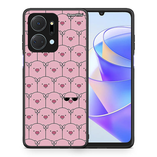 Θήκη Honor X7a Pig Glasses από τη Smartfits με σχέδιο στο πίσω μέρος και μαύρο περίβλημα | Honor X7a Pig Glasses case with colorful back and black bezels