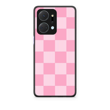 Θήκη Honor X7a Pink and White Striped Checks από τη Smartfits με σχέδιο στο πίσω μέρος και μαύρο περίβλημα | Honor X7a Pink and White Striped Checks case with colorful back and black bezels