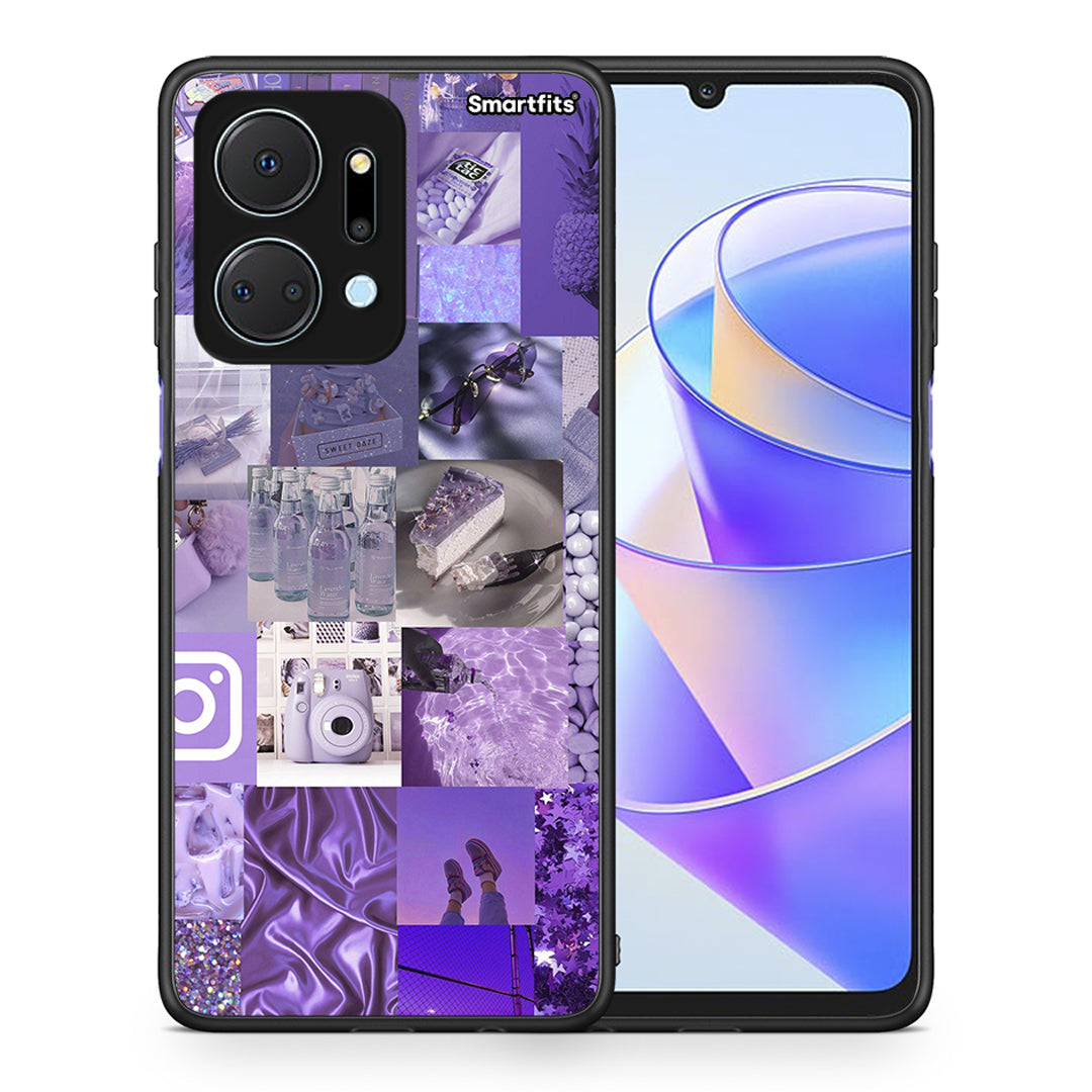Θήκη Honor X7a Purple Aesthetic Collage από τη Smartfits με σχέδιο στο πίσω μέρος και μαύρο περίβλημα | Honor X7a Purple Aesthetic Collage case with colorful back and black bezels