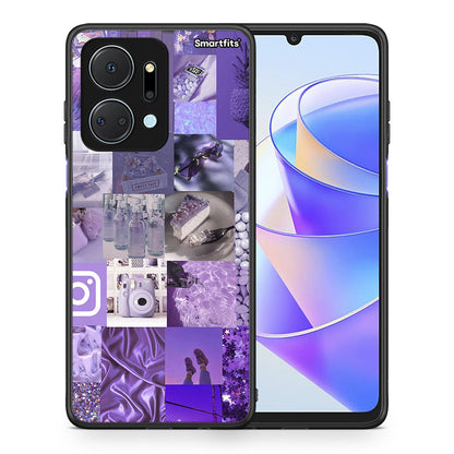 Θήκη Honor X7a Purple Aesthetic Collage από τη Smartfits με σχέδιο στο πίσω μέρος και μαύρο περίβλημα | Honor X7a Purple Aesthetic Collage case with colorful back and black bezels