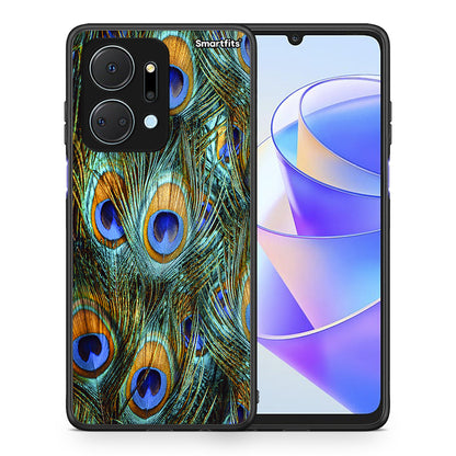 Θήκη Honor X7a Real Peacock Feathers από τη Smartfits με σχέδιο στο πίσω μέρος και μαύρο περίβλημα | Honor X7a Real Peacock Feathers case with colorful back and black bezels